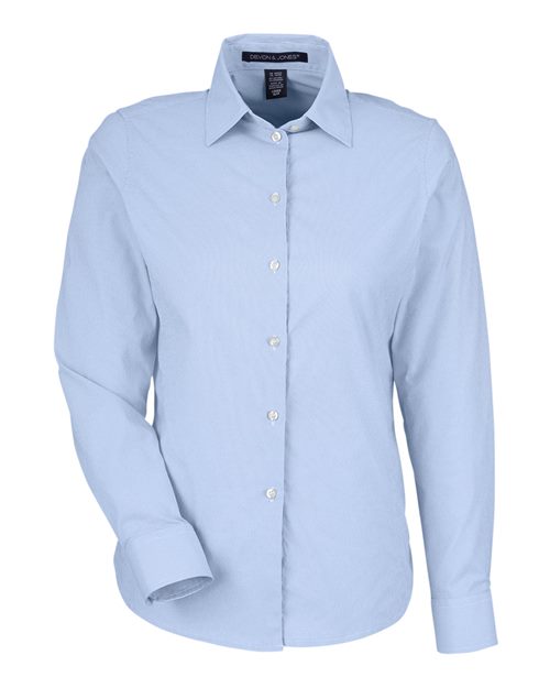 Devon & Jones Women's CrownLux Performance® Microstripe Dress Shirt - French Blue/ White Front