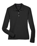 Devon & Jones Women's Pima Piqué Long Sleeve Polo - Black Front