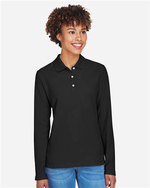 Devon & Jones Women's Pima Piqué Long Sleeve Polo - Model Front