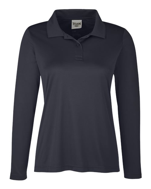 Team 365 Women's Zone Performance Long Sleeve Polo - Black Front
