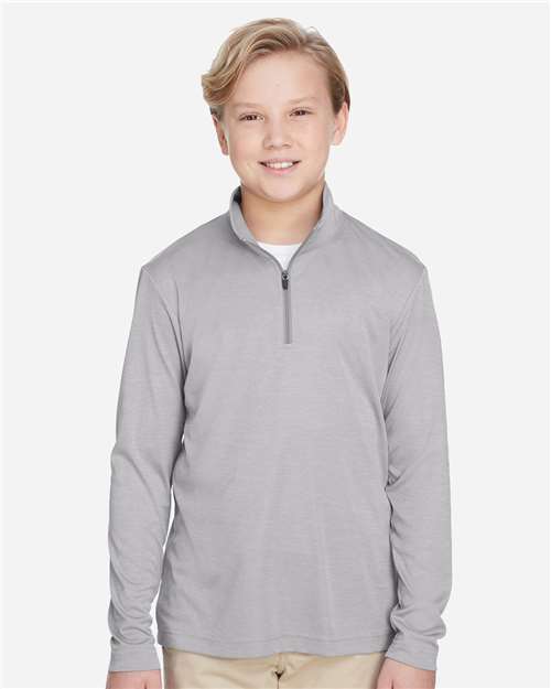 Team 365 Youth Zone Sonic Heather Performance Quarter-Zip Pullover - Model Front