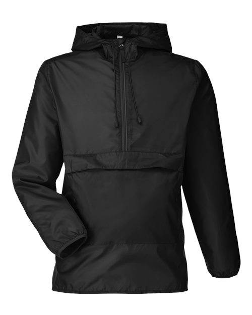 Team 365 Unisex Zone Protect Packable Anorak Jacket - Black Front