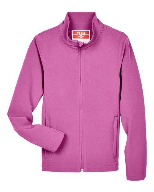 Team 365 Youth Leader Soft Shell Jacket - Sport Charity Pink Front