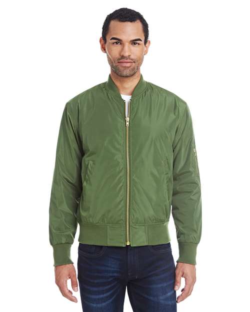 Threadfast Apparel Unisex Bomber Jacket - Model Front