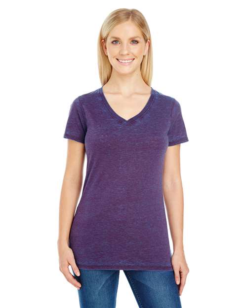 Threadfast Apparel Women's Cross Dye V-Neck T-Shirt - Model Front