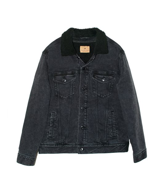 Threadfast Apparel Unisex Sherpa-Lined Denim Jacket - Black Denim/ Black Front