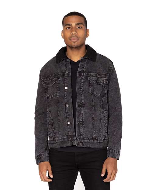 Threadfast Apparel Unisex Sherpa-Lined Denim Jacket - Model Front