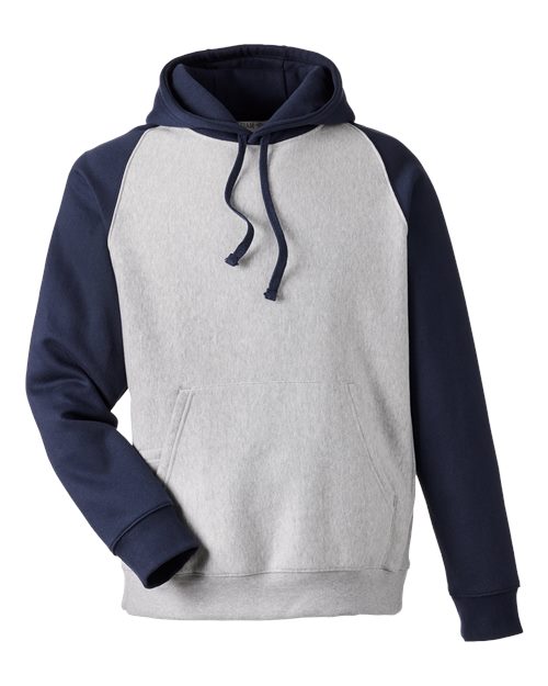 Team 365 Unisex Zone HydroSport™ Heavyweight Colorblock Hooded Sweatshirt - Athletic Heather/ Sport Dark Navy Front