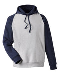 Team 365 Unisex Zone HydroSport™ Heavyweight Colorblock Hooded Sweatshirt - Athletic Heather/ Sport Dark Navy Front
