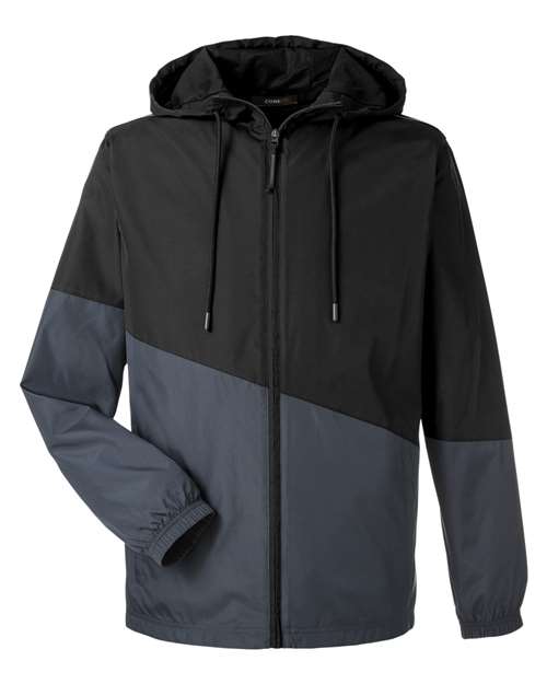 CORE365 Unisex Techno Lite Colorblock Windbreaker - Black/ Carbon Front