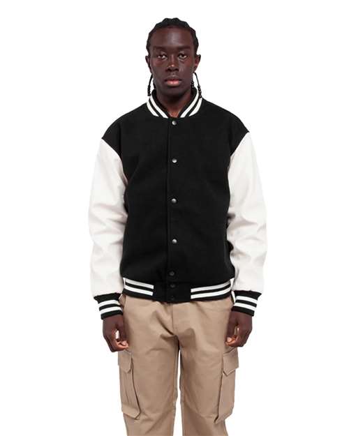 Shaka Wear Unisex Letterman Jacket - Model Front