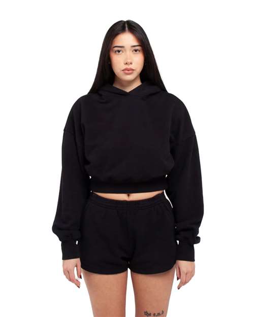 Shaka Wear Women's Garment-Dyed Cropped Hoodie Sweatshirt - Model Front