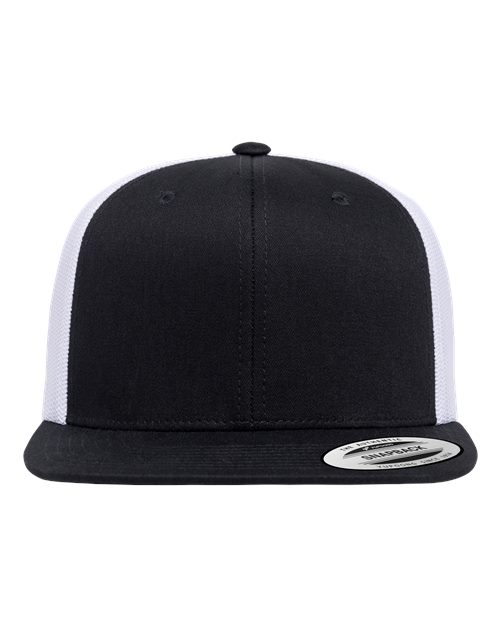 Retro High Profile Trucker Cap - Black/ White Front