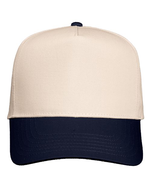 Valucap Five-Panel Twill Cap - Natural/ Navy Front