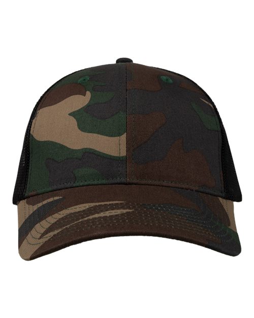 Mesh-Back Twill Trucker Cap - Camo/ Black Front