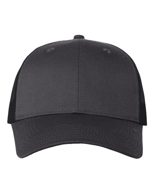 Mesh-Back Twill Trucker Cap - Charcoal/ Black Front
