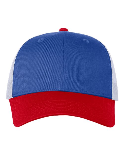 Mesh-Back Twill Trucker Cap - Royal/ White/ Red Front