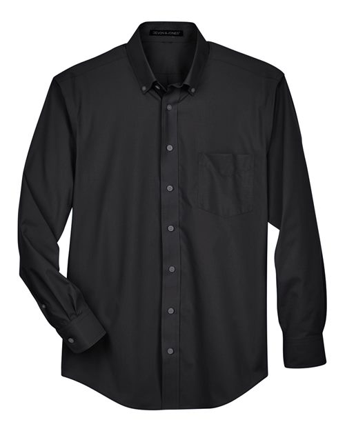 Devon & Jones Men's Crown Collection® Broadcloth Woven Dress Shirt - Black Front