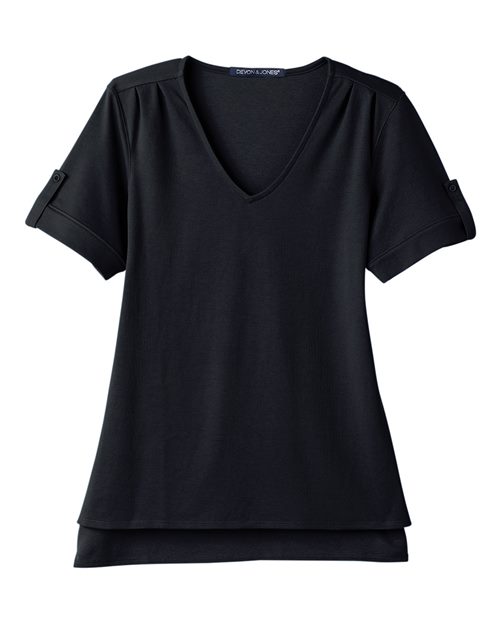 Devon & Jones Women's CrownLux Performance® Plaited Rolled Sleeve Shirt - Black Front