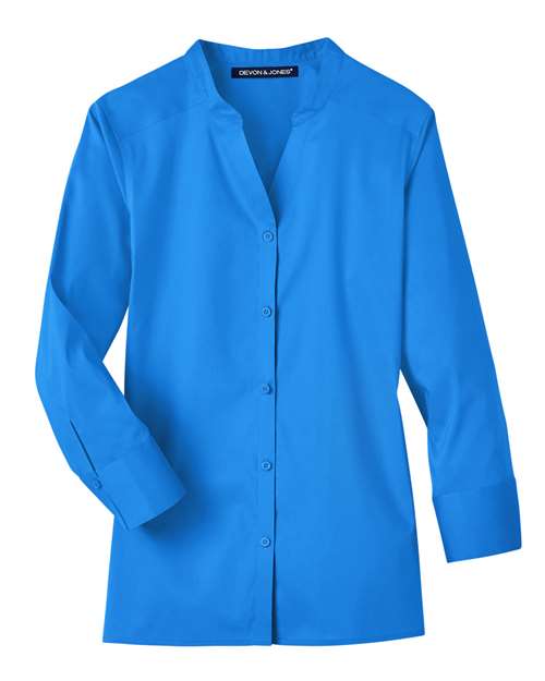Devon & Jones Women's Crown Collection® Stretch Broadcloth Three-Quarter Sleeve Blouse - French Blue Front
