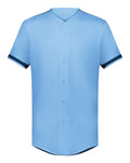 Augusta Sportswear Unisex Full Button Baseball Jersey - Columbia Blue/ Navy Front