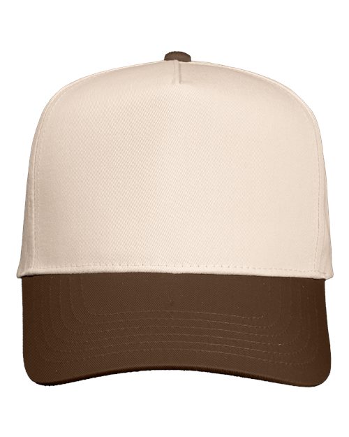 Valucap Five-Panel Twill Cap - Natural/ Brown Front