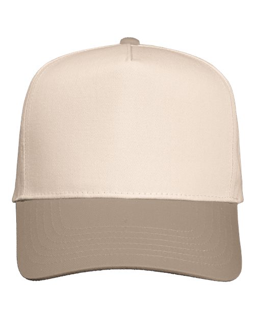 Valucap Five-Panel Twill Cap - Natural/ Khaki Front