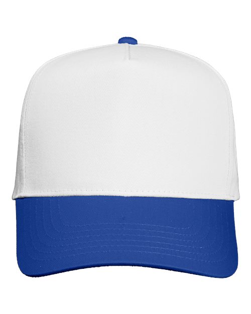 Five-Panel Twill Cap - White/ Royal Front