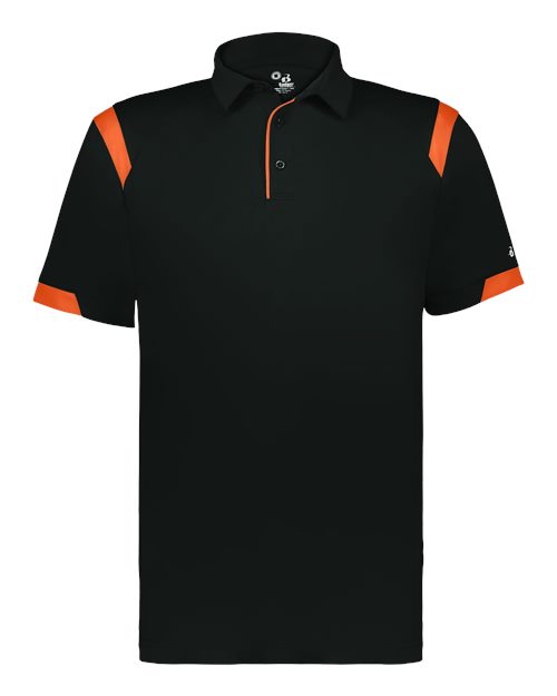 Badger Unisex On the Rise Polo - Black/ Burnt Orange Front