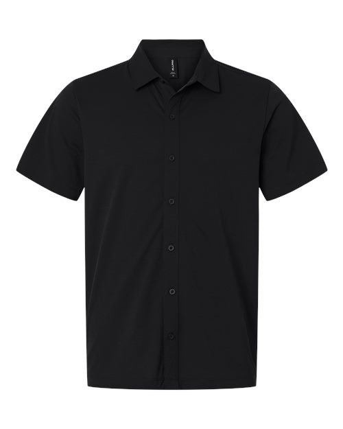 AllPro Men's Pro-Flex Sorona® Button Down Short Sleeve Shirt - Black Front