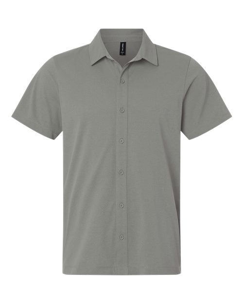 AllPro Men's Pro-Flex Sorona® Button Down Short Sleeve Shirt - Greystone Front