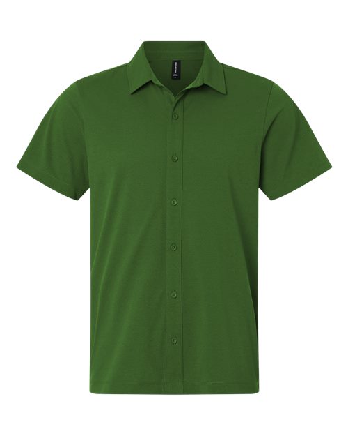 AllPro Men's Pro-Flex Sorona® Button Down Short Sleeve Shirt - Olive Green Front