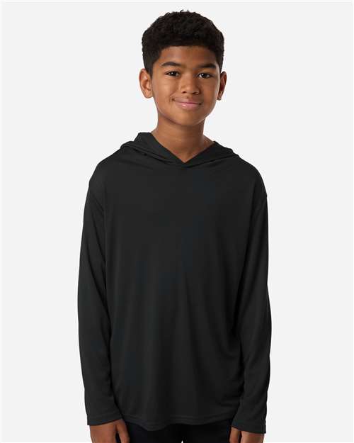AllPro Youth Pro-Lock Performance Hooded Long Sleeve T-Shirt - Model Front