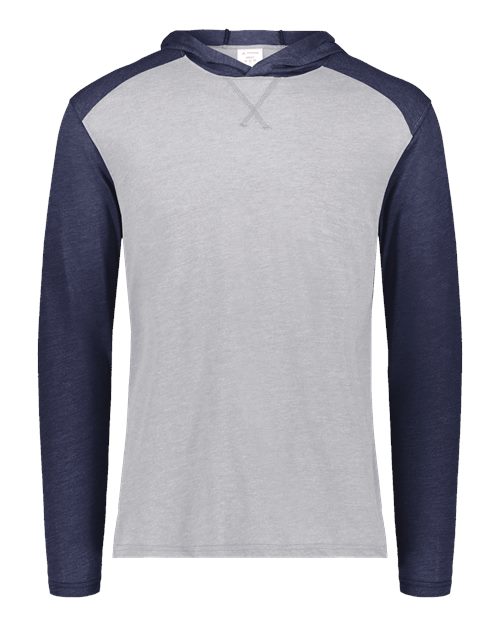 Augusta Sportswear Unisex Gameday Vintage Hooded Long Sleeve T-Shirt - Grey Heather/ Navy Heather Front