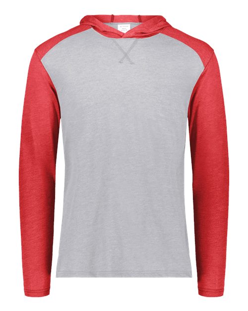 Augusta Sportswear Unisex Gameday Vintage Hooded Long Sleeve T-Shirt - Grey Heather/ Scarlet Heather Front