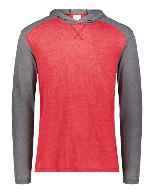 Augusta Sportswear Unisex Gameday Vintage Hooded Long Sleeve T-Shirt - Scarlet Heather/ Carbon Heather Front