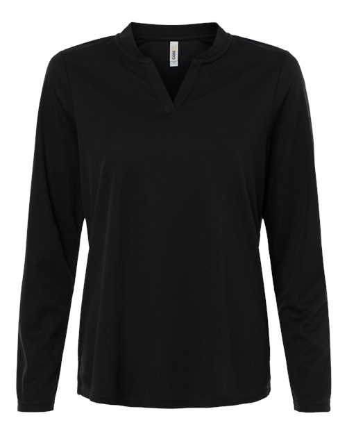 CORE365 Women's Nova Performance Long Sleeve Pique Polo - Black Front