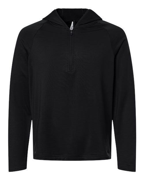 Team 365 Men's Qualify Quarter-Zip Hooded Pullover - Black Front