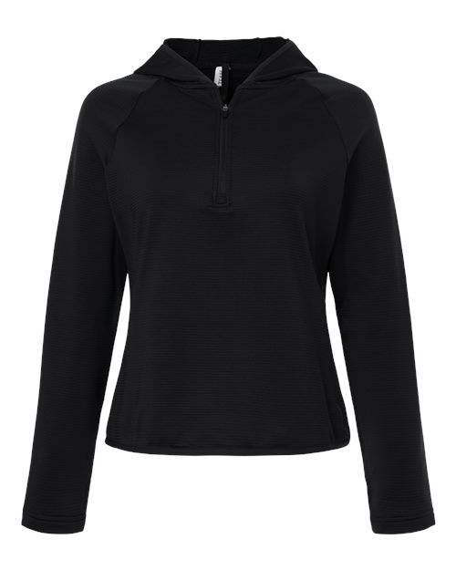 Team 365 Women's Qualify Quarter-Zip Hooded Pullover - Black Front