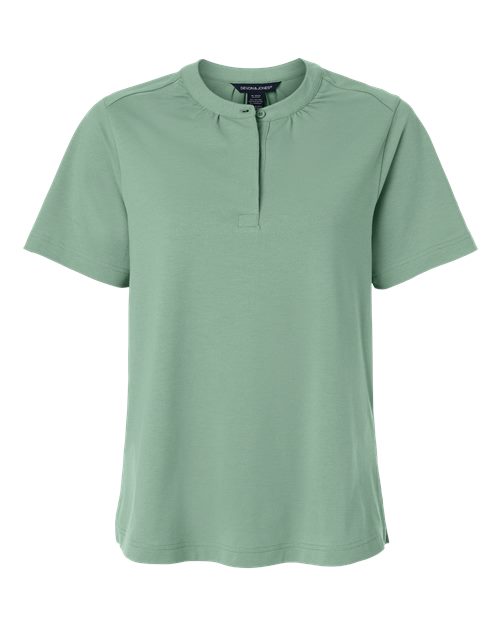 Devon & Jones Women's Seaton Pebble Textured Polo - Balsam Green Front