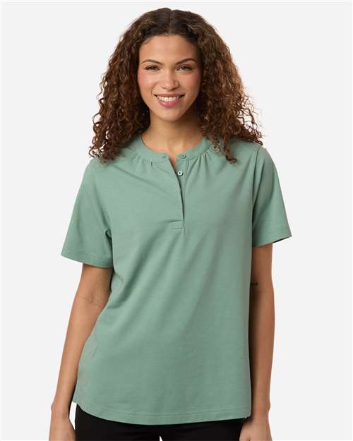 Devon & Jones Women's Seaton Pebble Textured Polo - Model Front