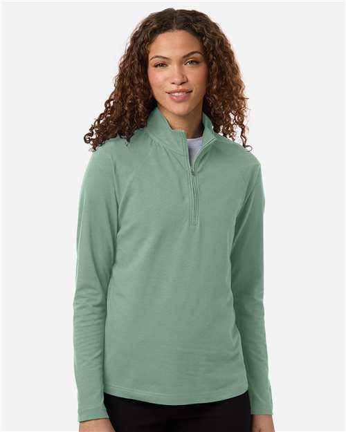 Devon & Jones Women's Seaton Pebble Textured Quarter-Zip Pullover - Model Front