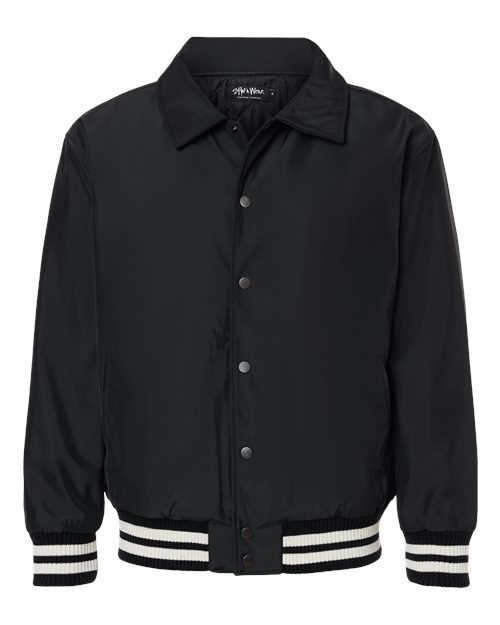 Shaka Wear Unisex Collared Varsity Jacket - Black Front