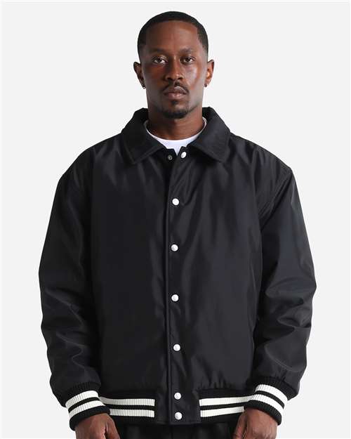 Shaka Wear Unisex Collared Varsity Jacket - Model Front