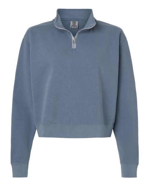 Comfort Colors Women's Garment-Dyed Mid-Length Quarter-Zip Sweatshirt - Blue Jean Front