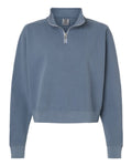 Comfort Colors Women's Garment-Dyed Mid-Length Quarter-Zip Sweatshirt - Blue Jean Front