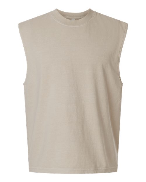 Unisex Heavyweight Cotton Garment-Dyed Mid-Length Muscle Tee - Faded Bone Front