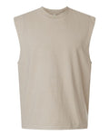 Unisex Heavyweight Cotton Garment-Dyed Mid-Length Muscle Tee - Faded Bone Front