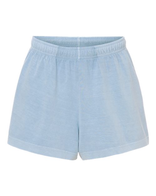 BELLA + CANVAS Women's Garment-Dyed Shorts - Light Washed Denim Front