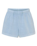 BELLA + CANVAS Women's Garment-Dyed Shorts - Light Washed Denim Front